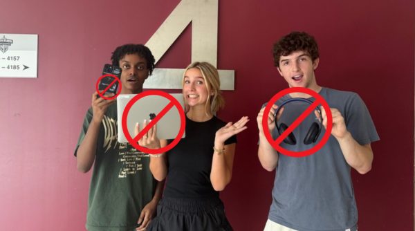 Juniors Jordan Waters, Ally Rodts, and Graham Overby are shocked by the ban of their favorite devices.