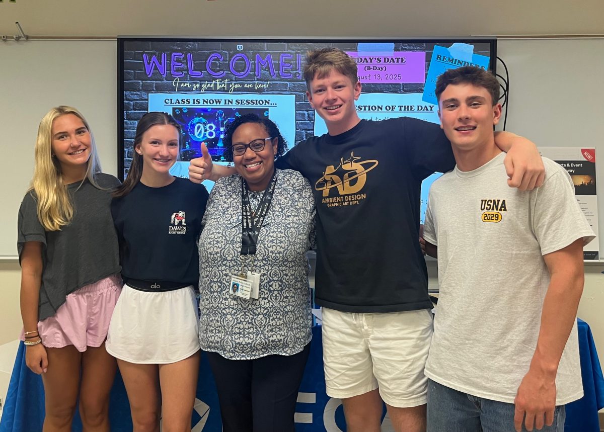 Ms. Williams poses with students Lindsay Socoloff, Cannon Adams, Jean-Luc Khayat, and Riley Sipe (left to right)