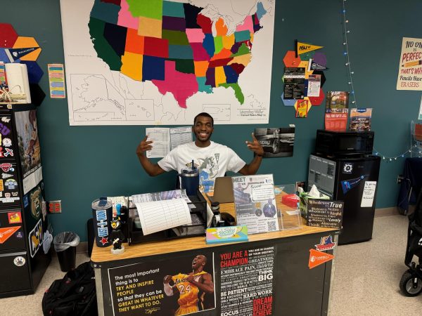 New Beginnings: Mr. Youngblood settles into his new home in the College and Career Center