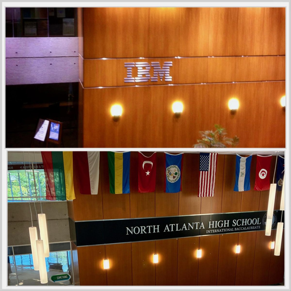 The lobby during its IBM office years versus North Atlanta's current lobby.
photo credit: Tom Castellanos via facebook