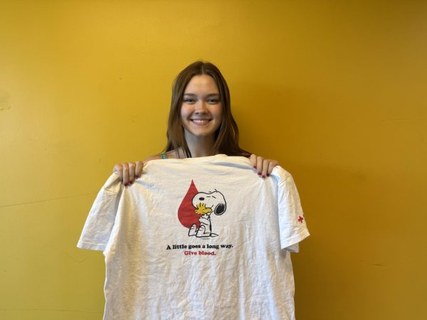 Sophomore Piper Redmond showing off her blood drive swag!