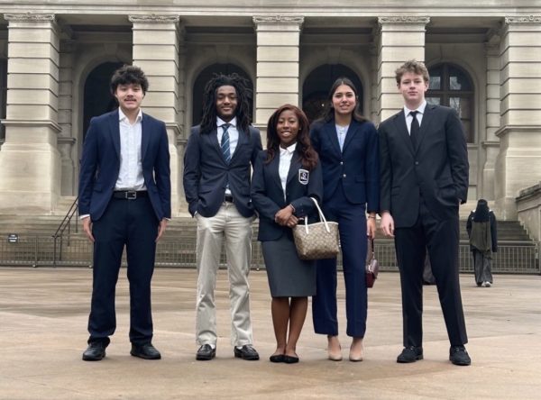 DECA Officers represent NAHS outside the Georgia State Capitol.