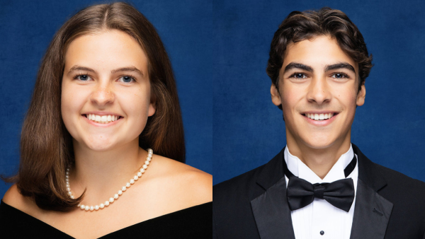 Best of the best: Valedictorian Claire Collins and salutatorian Arjun Mitra smile for their senior portraits.